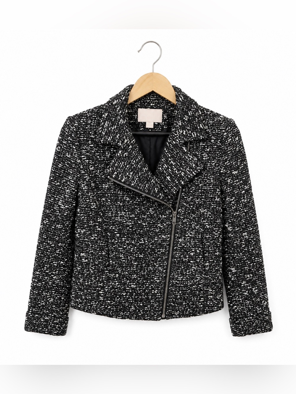Banana Republic Textured Moto Blazer Size 4 Black White Tweed Career Chic